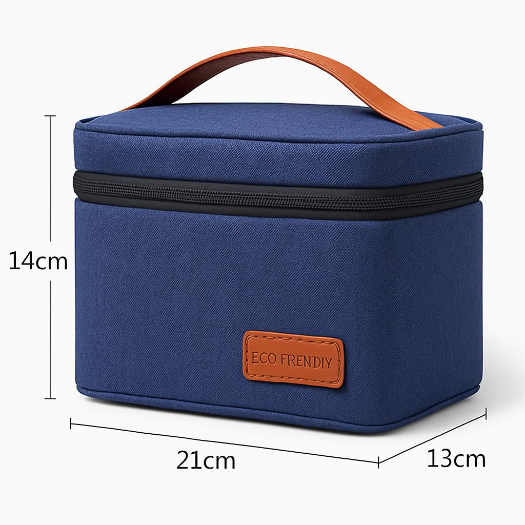 Eco-Friendly Picnic Bag - Blue Canvas with Brown Accents