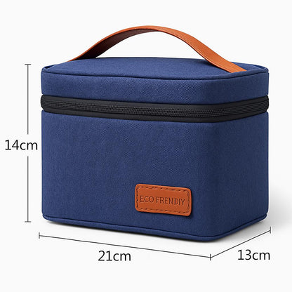 Eco-Friendly Picnic Bag - Blue Canvas with Brown Accents