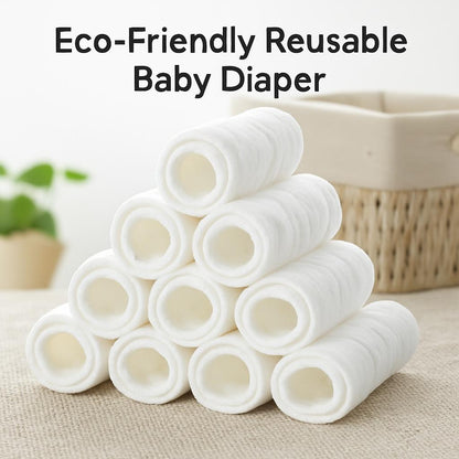 Eco-Friendly Reusable Cloth Towels in White, Rolled and Stacked