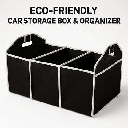 Black storage organizer with three compartments and white trim