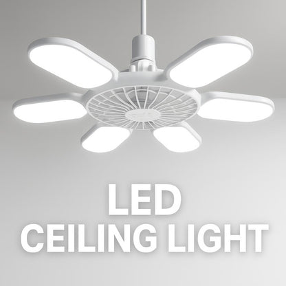 White circular ceiling fan with petal-like LED light extensions