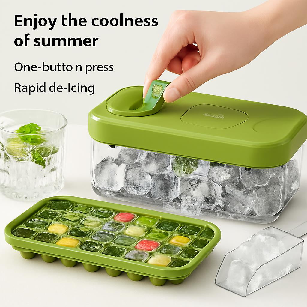 Eco-Friendly Ice Cube Tray and Storage Box Set with Green Lid