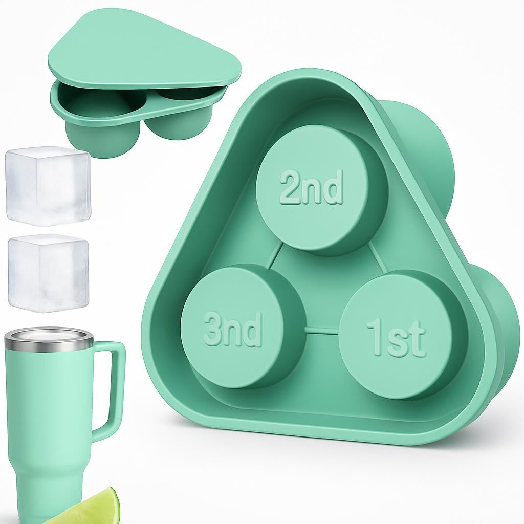 Eco-Friendly Silicone Ice Cube Tray - Triangular Shape, Green & Pink