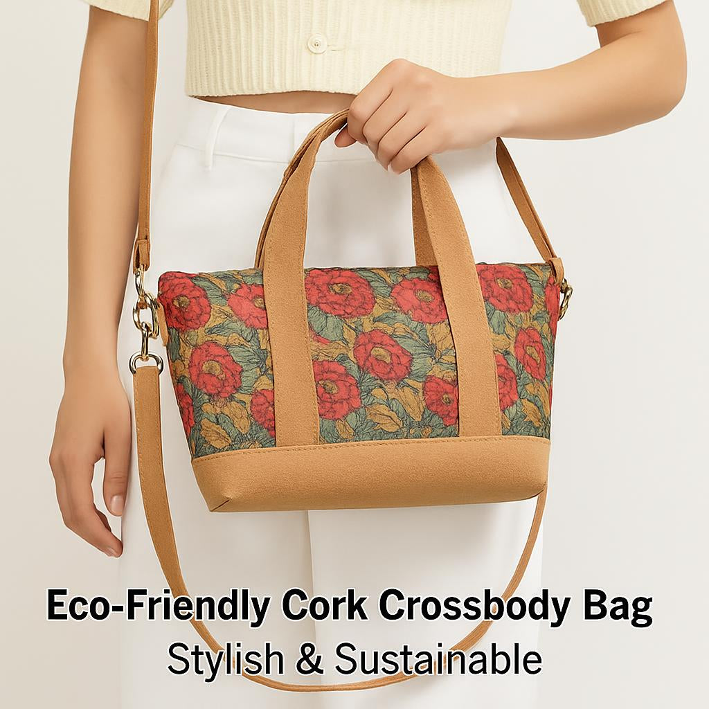 Eco-Friendly Floral Handbag with Durable Beige Straps