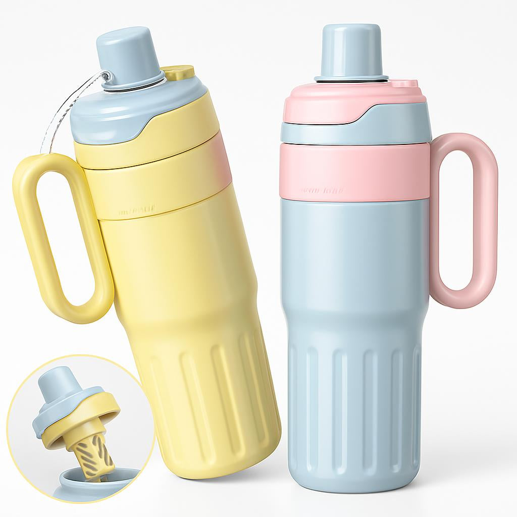 Eco-Friendly Reusable Water Bottle with Handle in Yellow and Blue