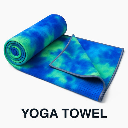 Eco-Friendly Yoga Towel in Blue and Green Tie-Dye Pattern