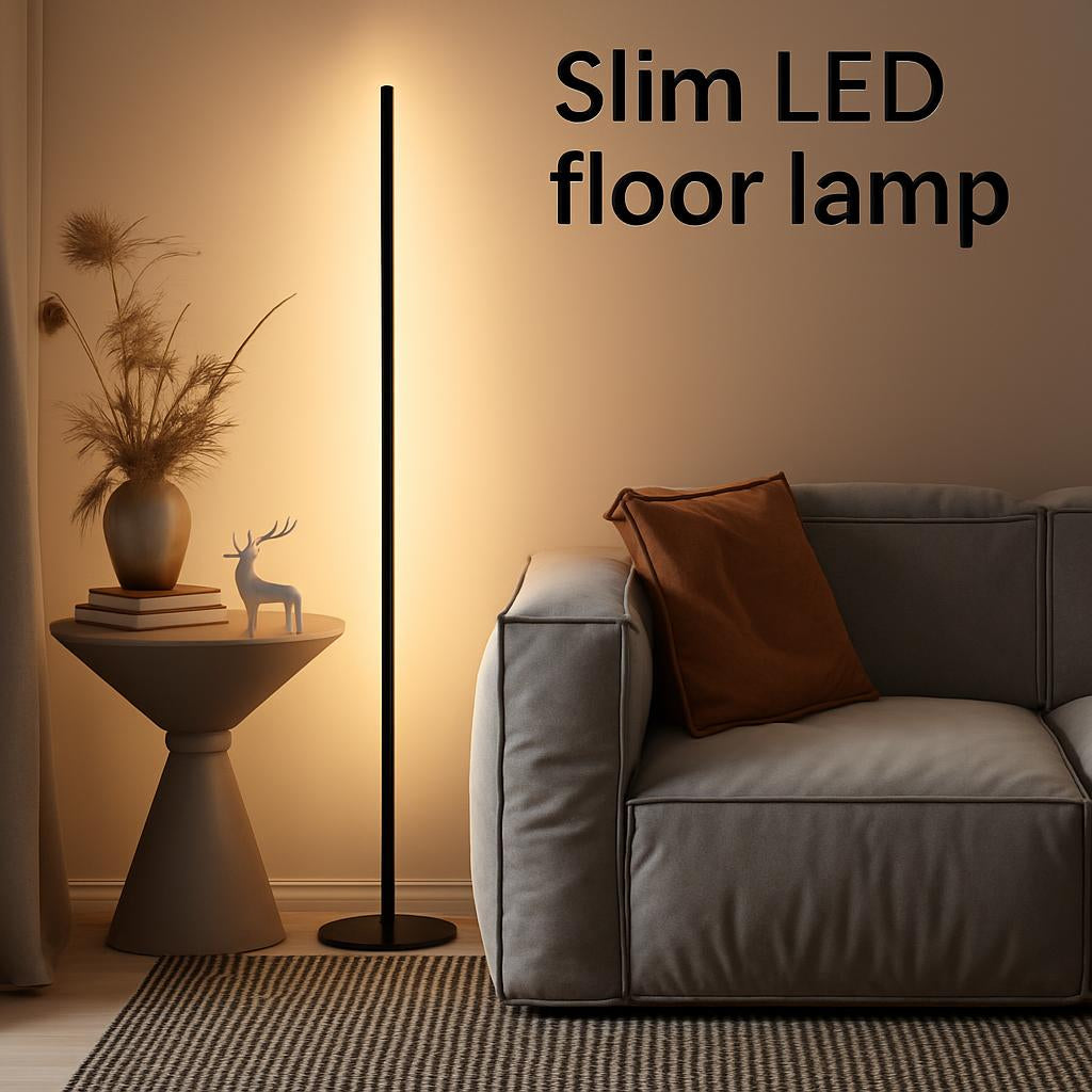 Modern Black Slim LED Floor Lamp - Energy Efficient Lighting