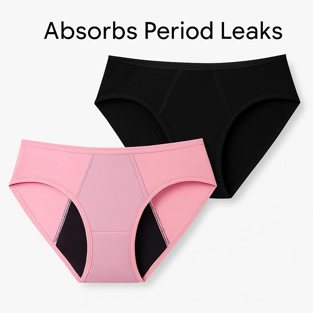 Eco-Friendly Reusable Period Underwear in Black & Pink Brief Style