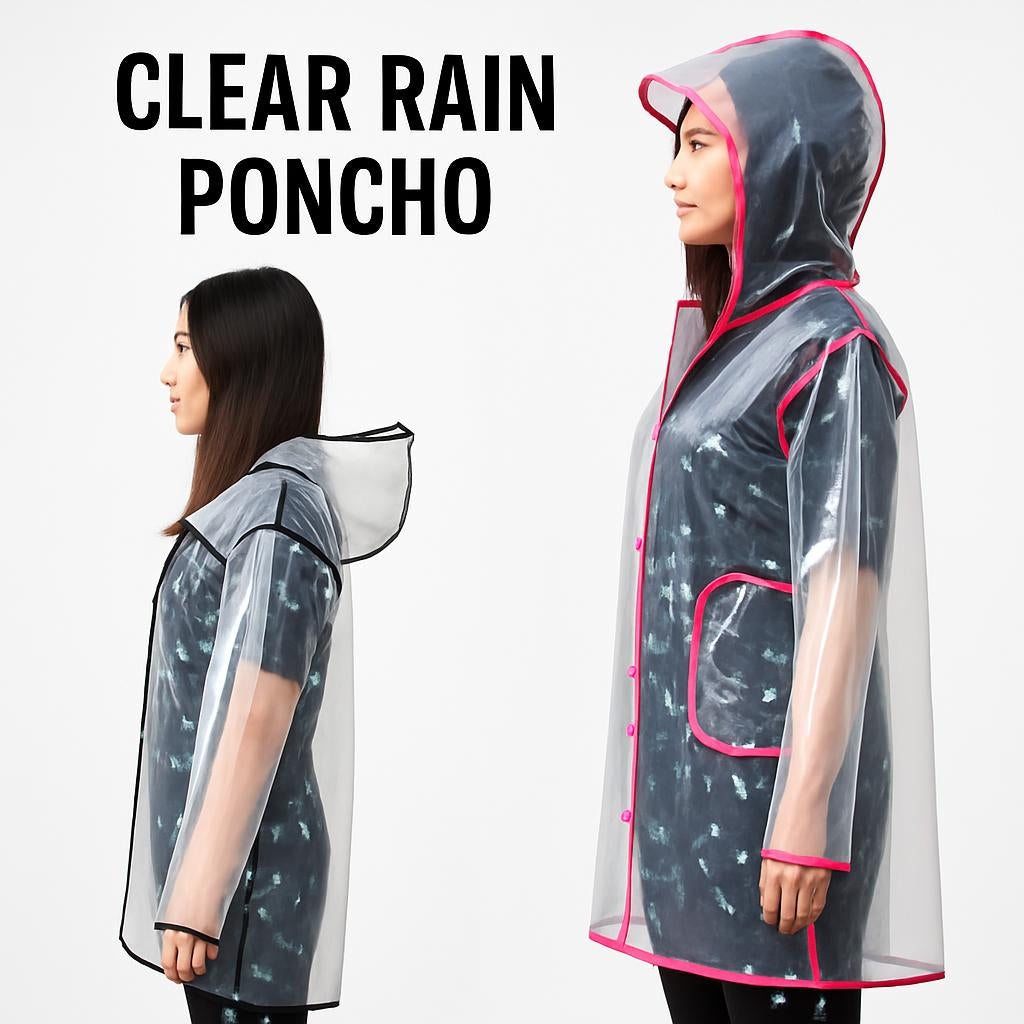 Transparent Eco-Friendly Raincoat with Pink Trim