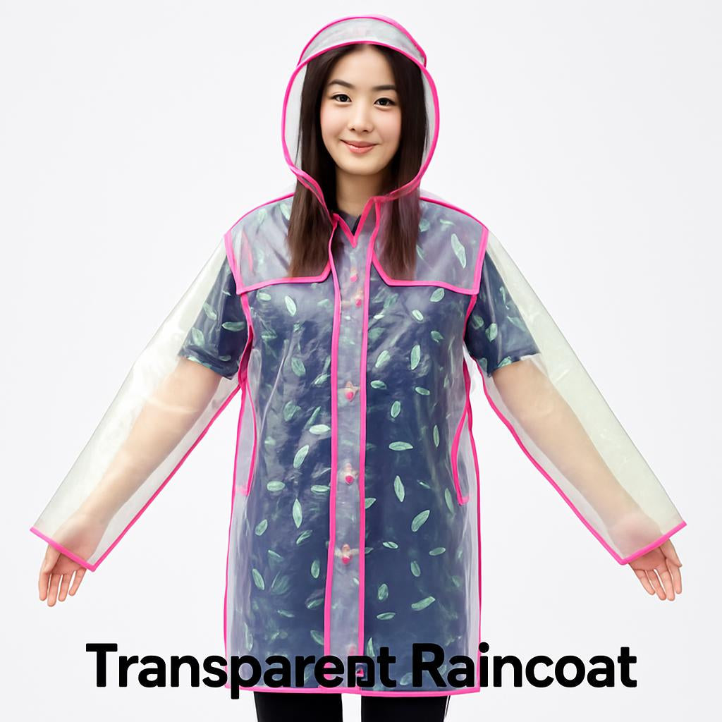 Transparent Eco-Friendly Raincoat with Pink Trim