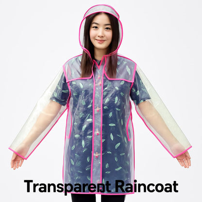 Transparent Eco-Friendly Raincoat with Pink Trim
