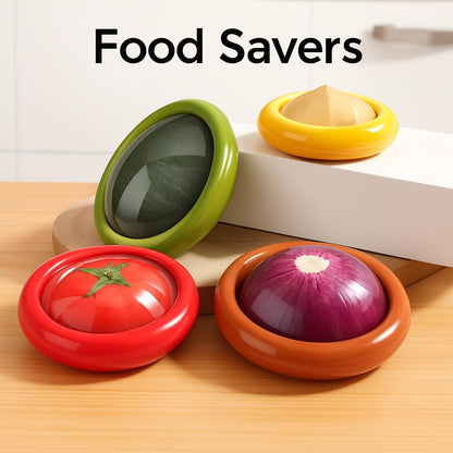 Reusable Silicone Food Savers in Red, Green, Yellow, and Orange