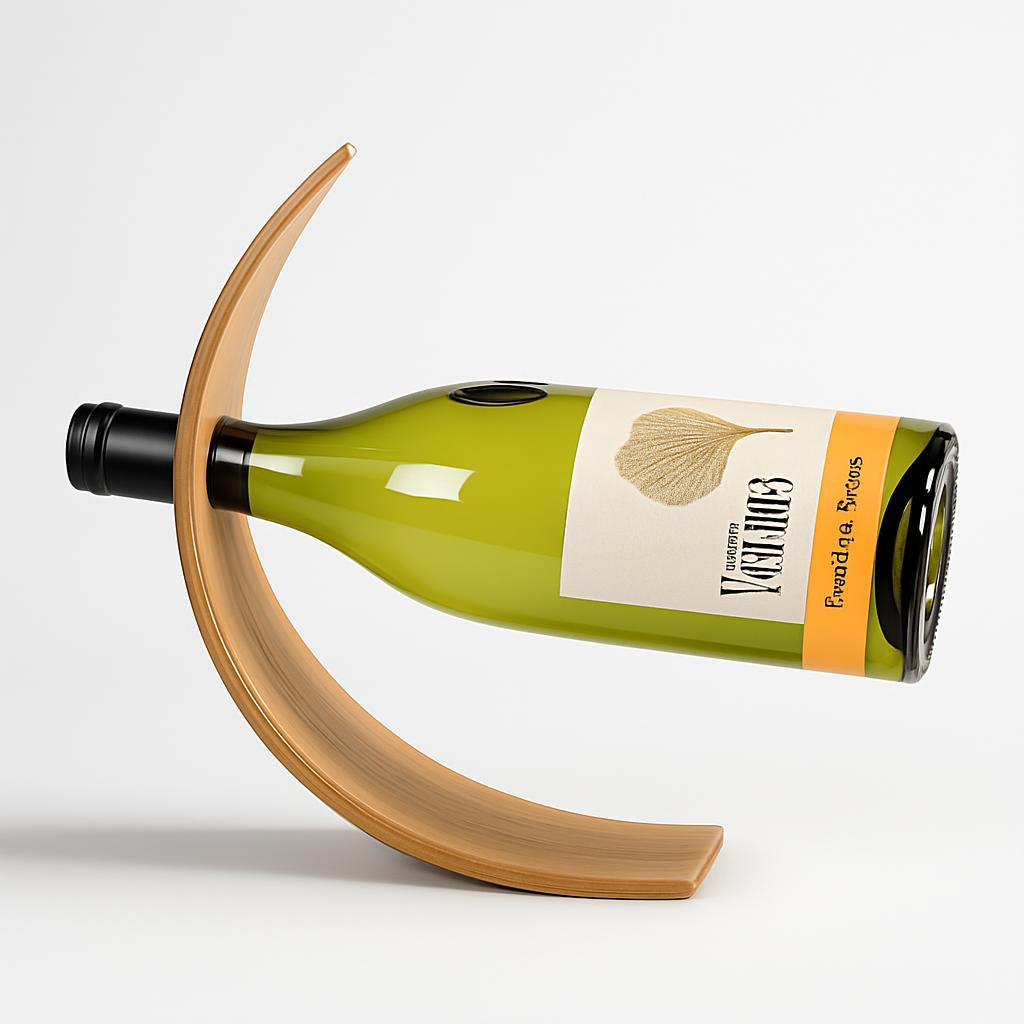 Eco-Friendly Balancing Wine Bottle Holder in Natural Wood Tone