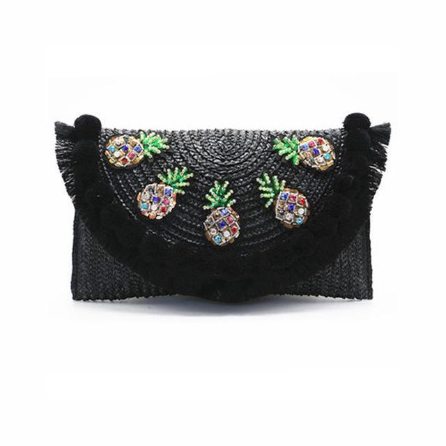 Envelope Straw Bag in Black