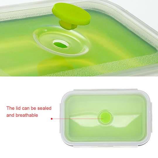 Foldable silicone lunch box portable foldable food storage lunch box green