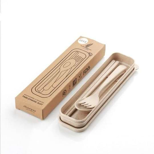 4 Pcs Travel Utensils with Case - Wheat Straw Dinnerware Sets