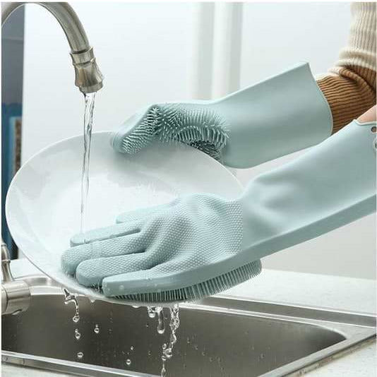 Eco-friendly cleaning gloves are made of 100% biodegradable pure silica gel raw materials, 100% food grade silica gel, detected by FDA material, which is both stain-free and odor-free. They can be sterilized in boiled water, microwave or dishwasher.